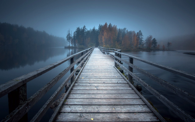 Wooden dock pier lake fog free wallpaper - medium preview image