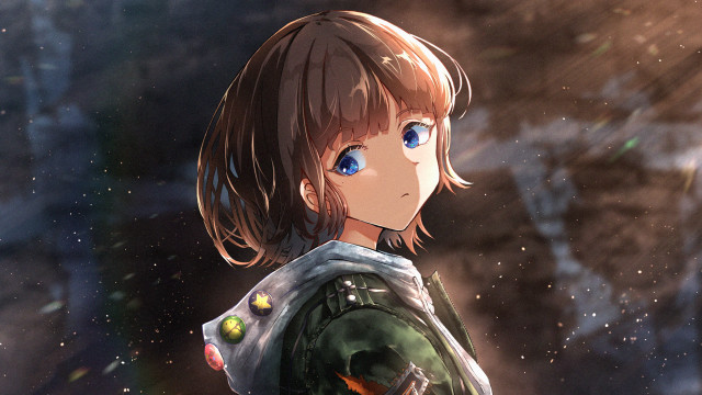 Girl blueeyes greenjacket lookingdistant blurrybackground free wallpaper - medium preview image