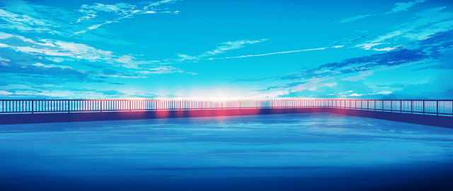 Sunset pool fence clouds blue free wallpaper - medium preview image