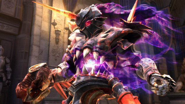 Demonic character purple flames sword free wallpaper - medium preview image