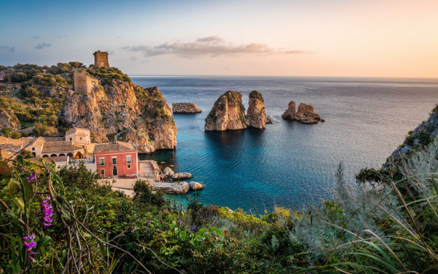 Coastal village bay rocks landscape free wallpaper - medium preview image