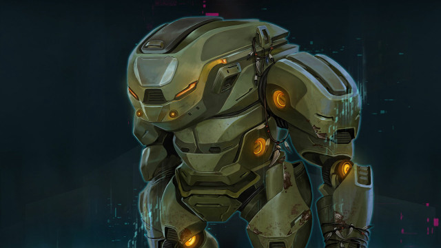 Glowing robot metal glass yellow free wallpaper - medium preview image