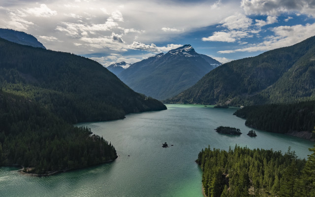 Lake mountains trees cloudy sky #7 free wallpaper - medium preview image