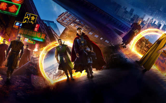 Neon street clocktower panfuture matte free wallpaper - medium preview image