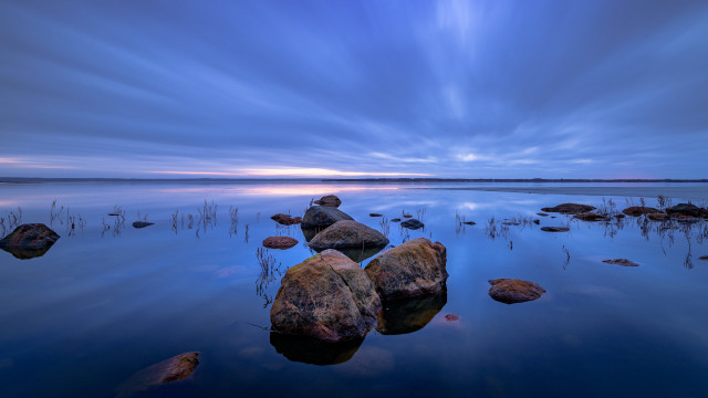 Lake rocks cloudy sky beach free wallpaper - medium preview image