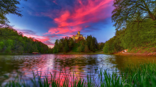 Sunset lake mystical church ferenc free wallpaper - medium preview image
