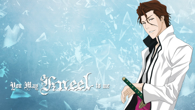 Man holding sword blue background free wallpaper - medium preview image