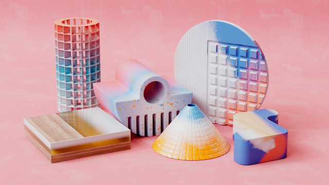 Pink shapes concrete 3d render free wallpaper - medium preview image