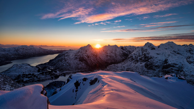 Sunset mountain lake clouds dusk free wallpaper - medium preview image
