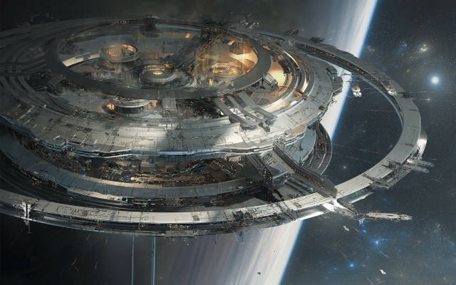 Futuristic space station earth view #2 free wallpaper - medium preview image