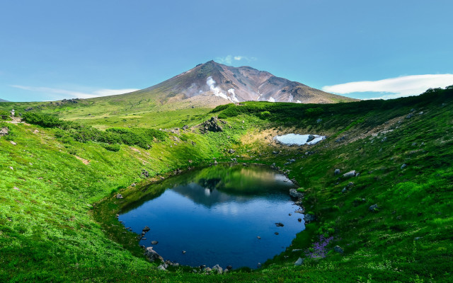 Mountain lake snowpeak ecological art free wallpaper - medium preview image