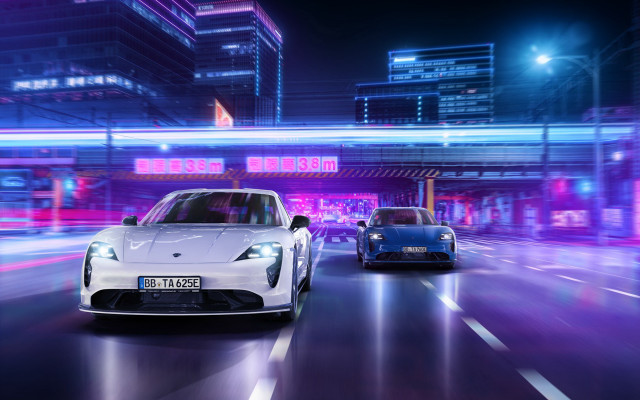 Neon cars city street night #2 free wallpaper - medium preview image
