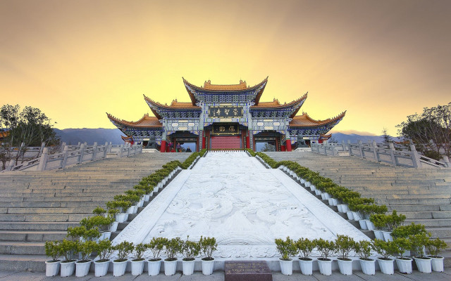 Large building steps plants cloisonnism free wallpaper - medium preview image