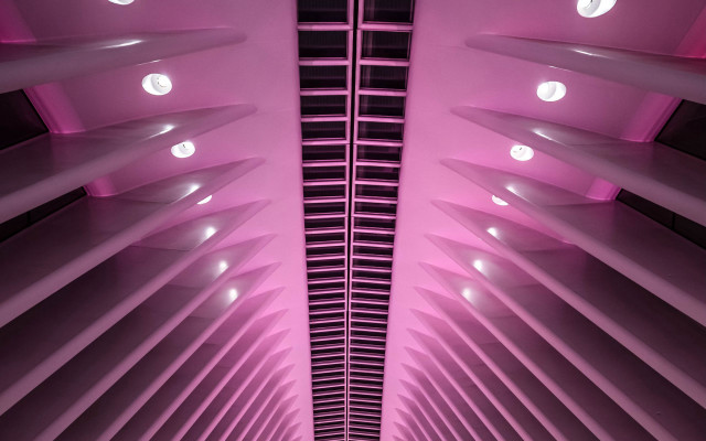 Pink ceiling lights hallway retrofuturism free wallpaper - medium preview image