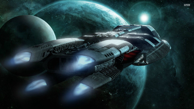 Spaceship planet light side light free wallpaper - medium preview image