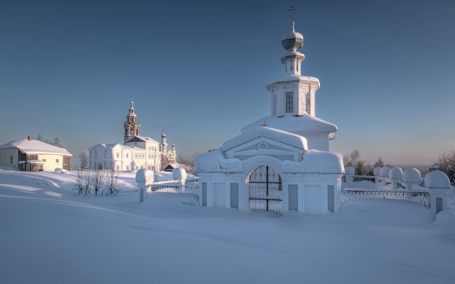 Church snowyfield fence gate winter free wallpaper - medium preview image