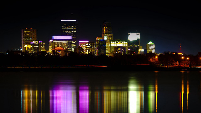 City skyline night reflection neon #2 free wallpaper - medium preview image