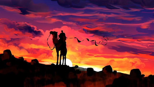 Sunset horseman lasso digital desert free wallpaper - medium preview image