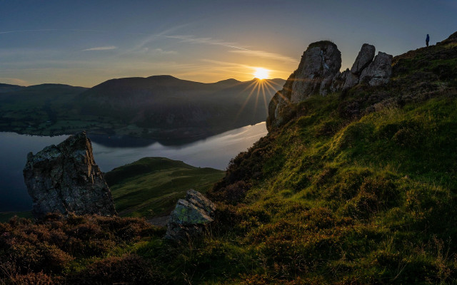 Sunset hill lake mountains crest free wallpaper - medium preview image