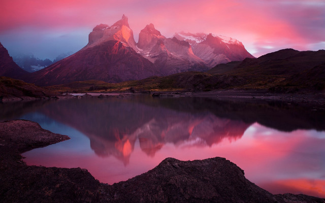 Mountain lake pink sky clouds #2 free wallpaper - medium preview image