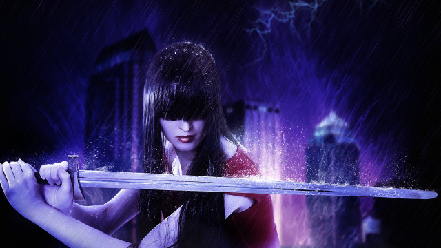 Woman rain city night purple free wallpaper - medium preview image