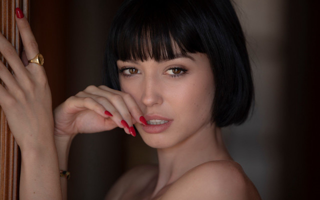 Woman red manicure ring posing free wallpaper - medium preview image