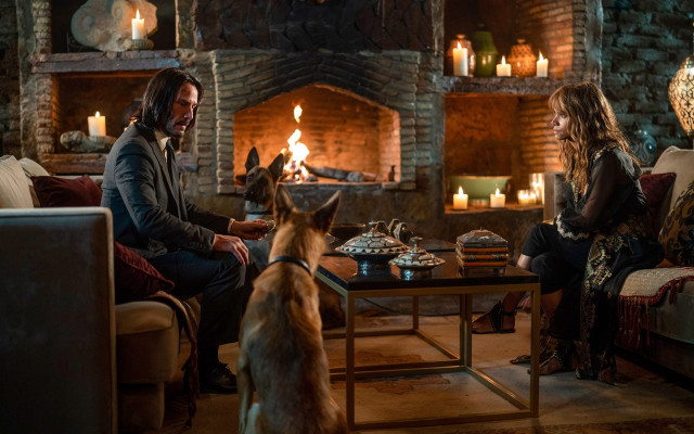 Man woman dog fireplace gothic #2 free wallpaper - medium preview image