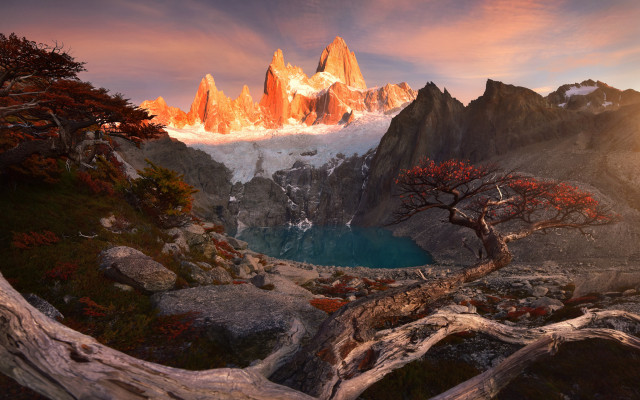 Mountain lake trees sunset fire #2 free wallpaper - medium preview image