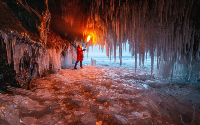 Cave man fire ice autumn free wallpaper - medium preview image