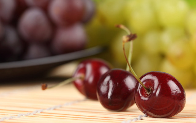 Cherries grapes bokeh blurry food free wallpaper - medium preview image