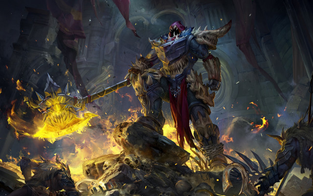Demonic robot flaming sword creatures free wallpaper - medium preview image