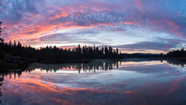 Lake reflection sunset trees cityscape free wallpaper - medium preview image