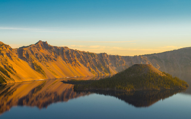 Mountain lake forest sunset reflection free wallpaper - medium preview image