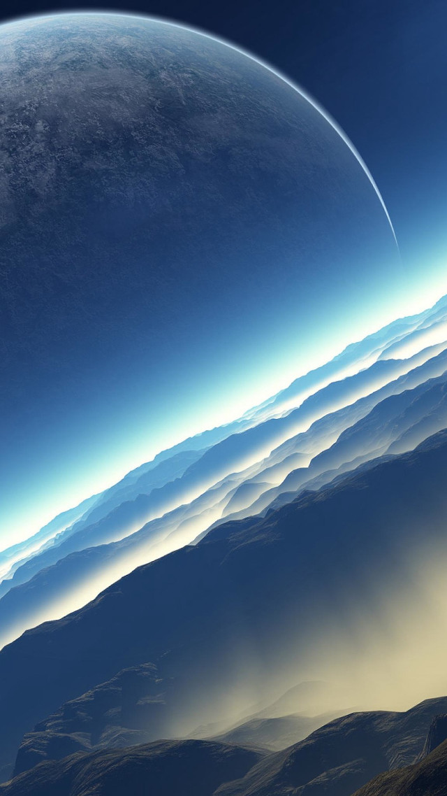 Distant planet mountains moon view free wallpaper - medium preview image