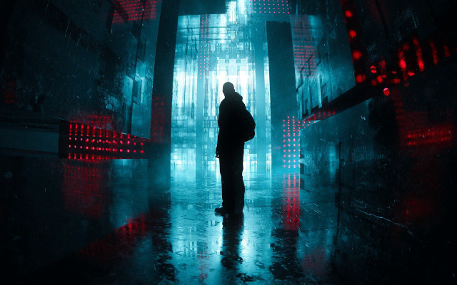 Dark room cyberpunk red lights free wallpaper - medium preview image
