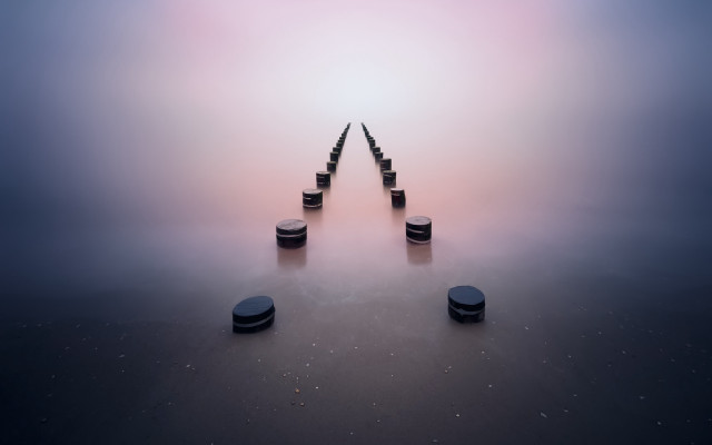 Black poles foggy water sky free wallpaper - medium preview image