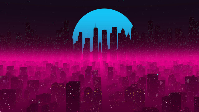 City skyline aurora fireworks moon free wallpaper - medium preview image