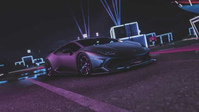 Purple sports car neon city free wallpaper - medium preview image