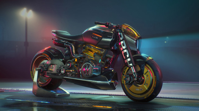 Futuristic motorcycle darkroom spotlight cyberpunk free wallpaper - medium preview image