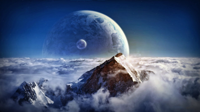 Mountain satellite moon clouds beach free wallpaper - medium preview image