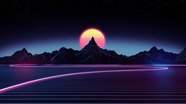 Futuristic landscape neon pink astronaut free wallpaper - medium preview image