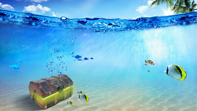 Underwater suitcase fish palm tree free wallpaper - medium preview image
