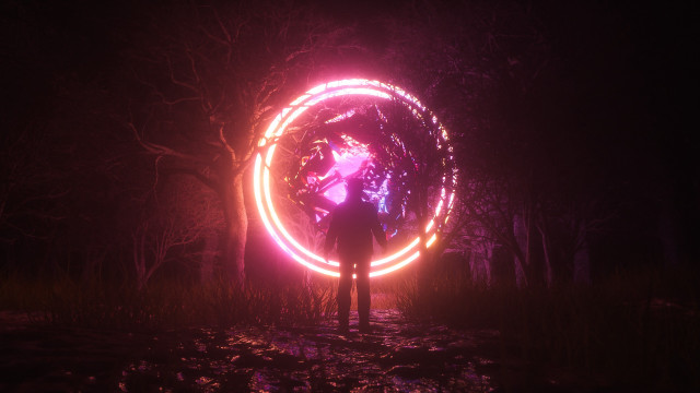 Forest firework holography cyberpunk glowing free wallpaper - medium preview image