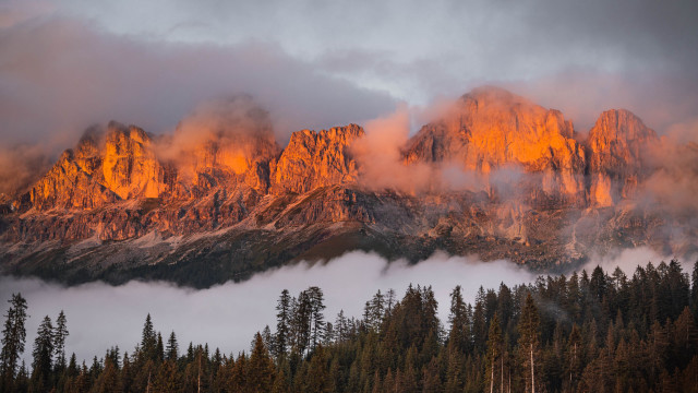 Mountain range trees clouds autumn free wallpaper - medium preview image
