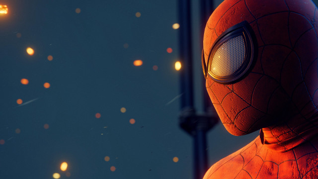 Spiderman lights night city bokeh free wallpaper - medium preview image