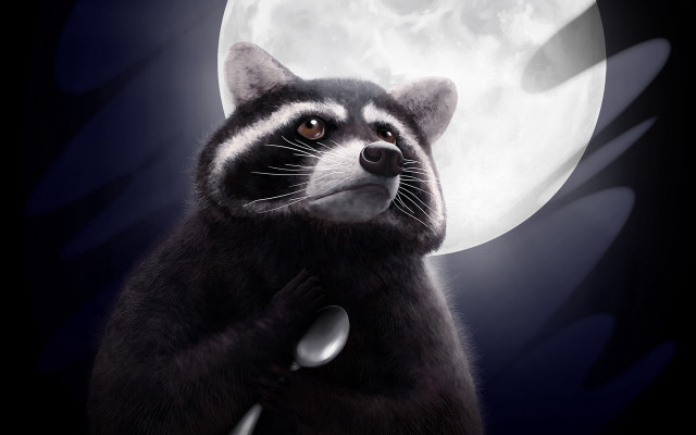 Raccoon fullmoon night illustration furry free wallpaper - medium preview image