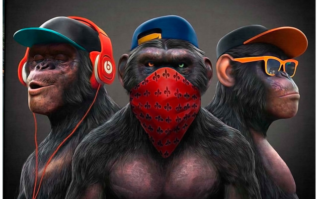 Three monkeys headphones masks graffiti free wallpaper - medium preview image