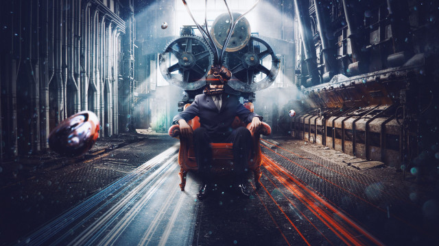 Industrial urban futurism cyberpunk skyline free wallpaper - medium preview image