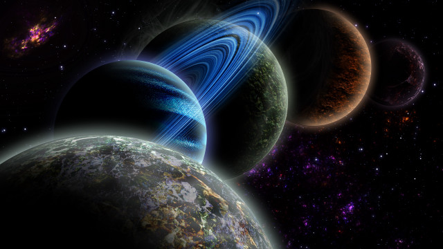 Space planets stars blue ring free wallpaper - medium preview image