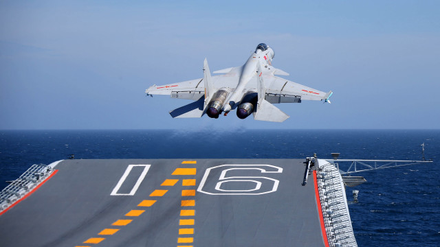 Fighterjet ship ocean man deck free wallpaper - medium preview image